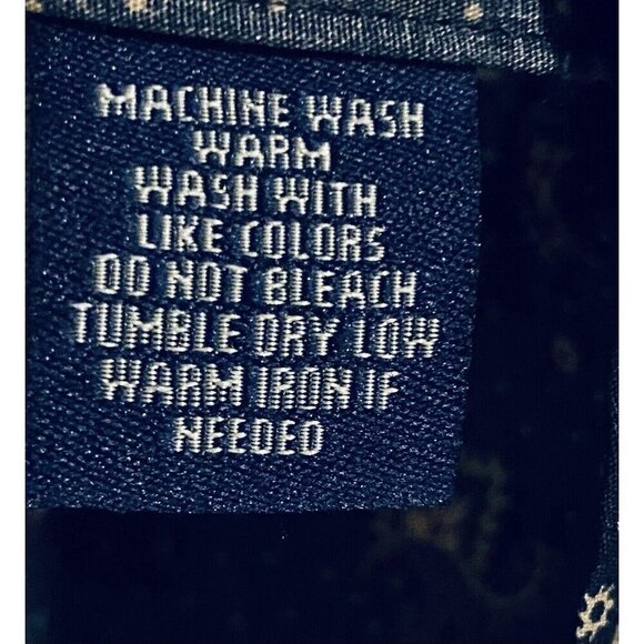 Chaps Denim Top Womens XL Navy Blue Floral Ruffle Trim Long Sleeve Button Up - Picture 6 of 7